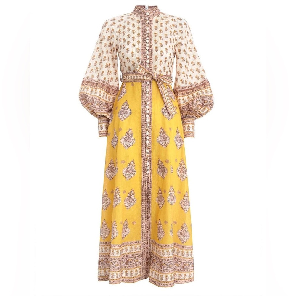 Zimmermann New Bonita Paisley Buttoned Long Dress Linen Size 1